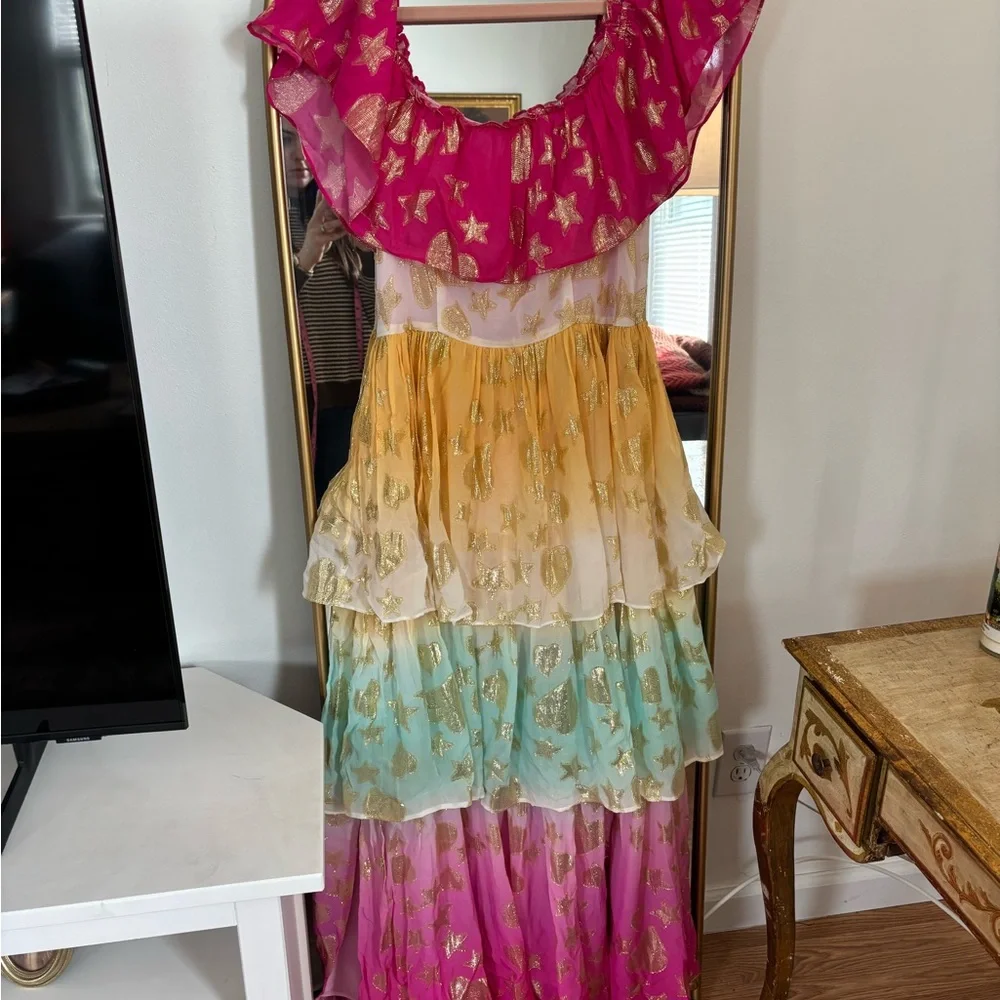 LOVESHACKFANCY Vynne Ombré Tiered Maxi Dress Star Print SZ 4 - Picture 4 of 8